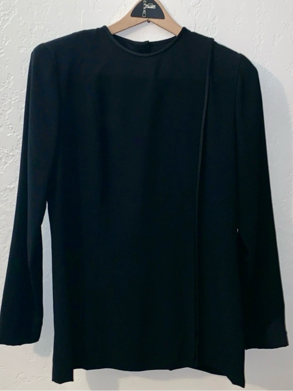 Doncaster Vintage 90s Black Blouse Asymmetric Jacket Button Back Shoulder Pads 8